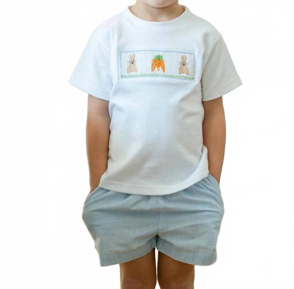 NEW RUTH AND RALPH easter bunny and carrots beau t-shirt/shorts set in white/ bl